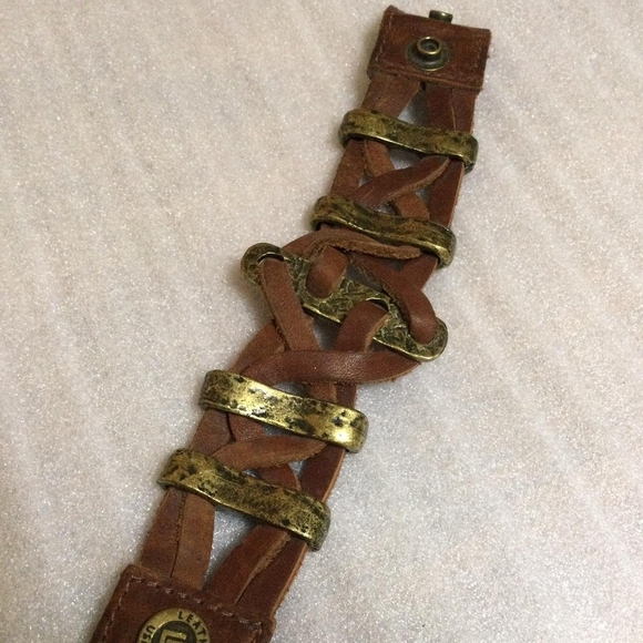 Leatherock Jewelry - Leatherock Braided Brown Leather Bracelet with Gold Accents